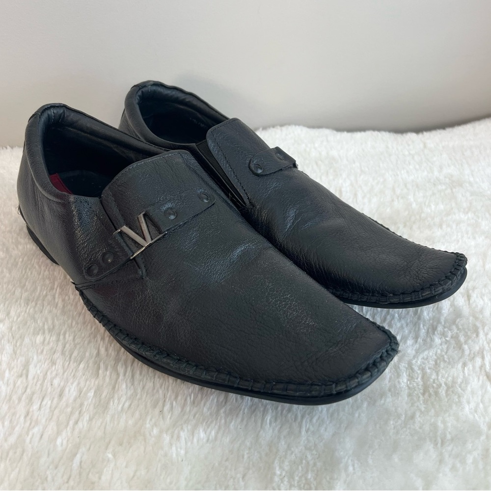 Valentino Black Leather Slip-On Loafers